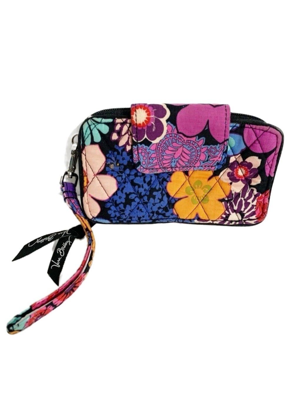 Vera Bradley Floral Fiesta Pattern Wristlet Zip Around Wallet Clutch Grab and Go